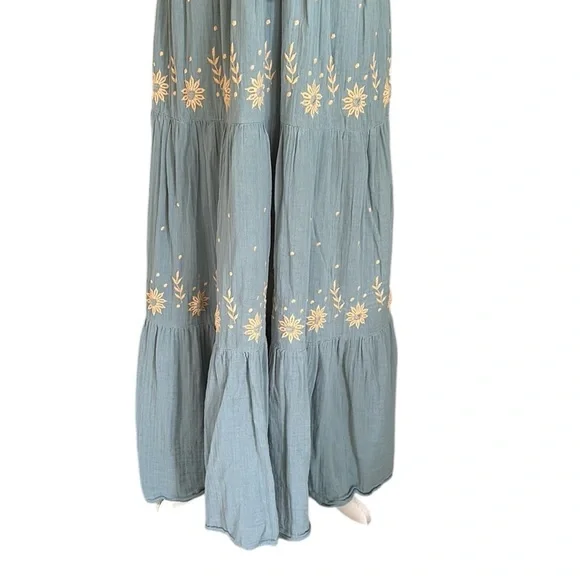 Free People Real Love Embroidered Halter Tie Neck Maxi Dress in Ocean Mist  - XL Women